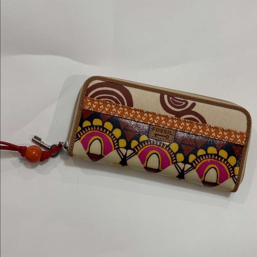 Fossil Key-Per zip-around continental clutch wallet with vibrant tribal-inspired - Picture 9 of 13